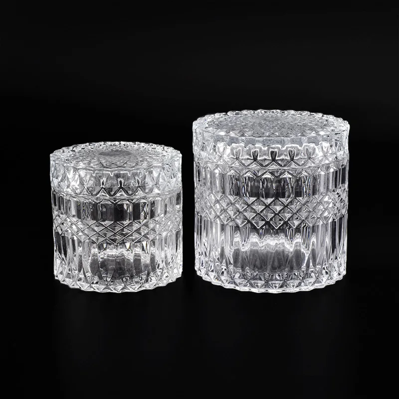Crystal Geo Cut Glass Candle Holder With Lids