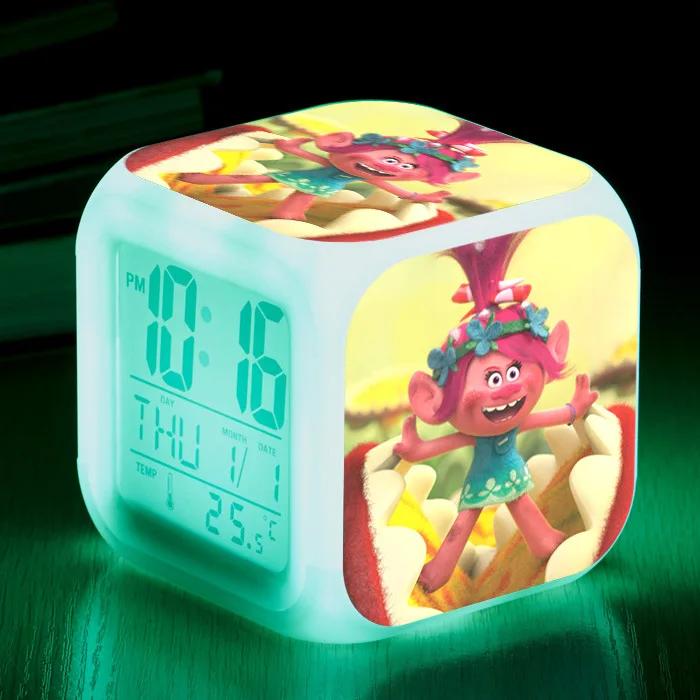 Custom pattern logo LED 7 Colour Changing Digital Alarm Clock Thermometer Night Light cube cartoon design table Clock