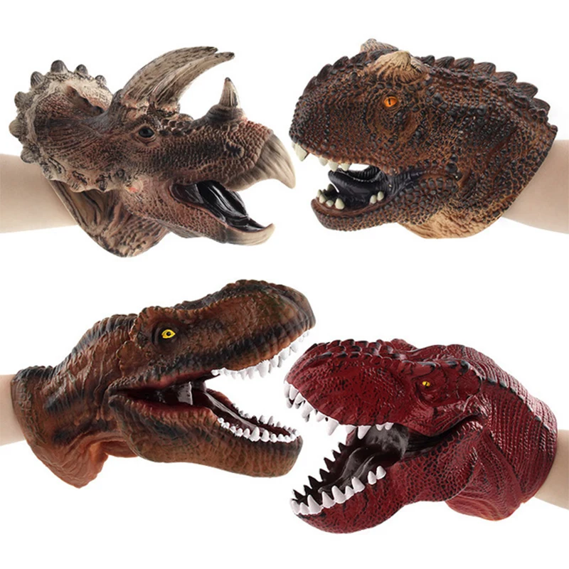 Triceratops Dinosaur Head Realistic Rubber Animal Hand Puppet Toy 