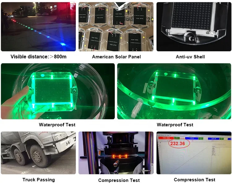 Material de painel solar de alta eficiência para PC pino de estrada com fio solar IP68 marcadores de estrada de olhos de gatos