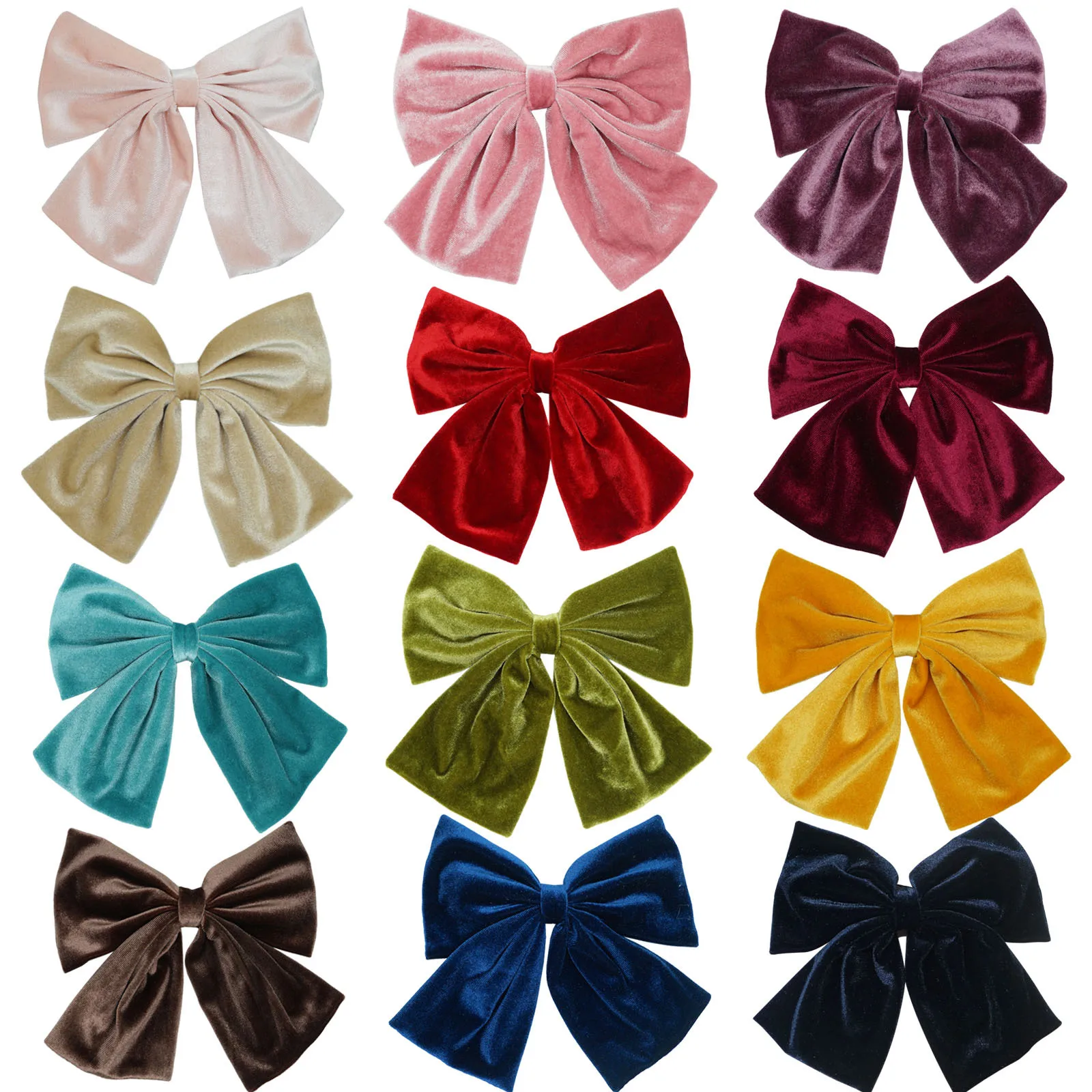 8inches Fashion Solid Color Velvet Bow Hair Clips Girls Hair Bow ...