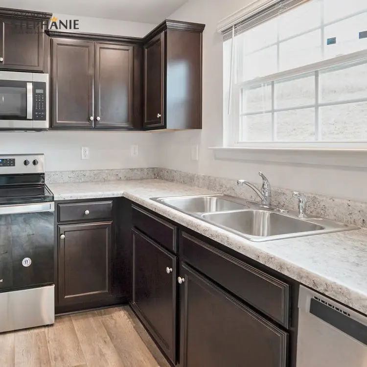 classic solid wood kitchen cabinet with island for home, traditional black cabinet kitchen set