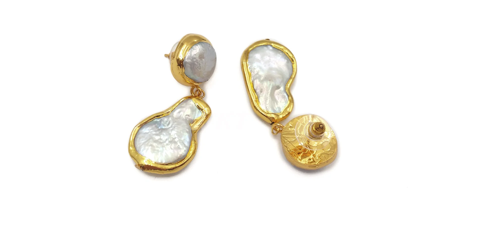 wt-e560 批发女士珠宝珍珠镀金耳环梨形天然淡水珍珠耳环