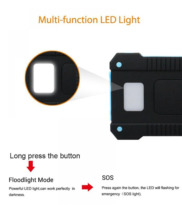 Waterproof 10000mAh Solar Charger Outdoors Emergency External Battery for Mobile Phone Tablets Light - ANKUX.COM