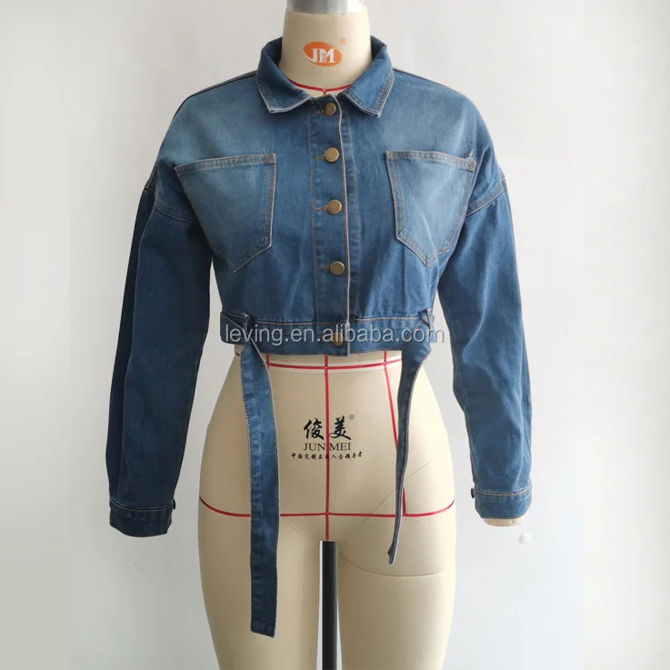 Wholesale Women Denim Short Jacket Loose Casual Long Sleeve Crop Top