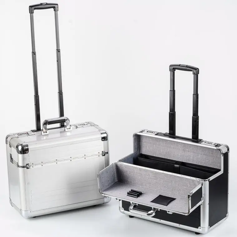Hot Selling New Aluminium Black Pilot Case Wheeled Briefcase Carry Case