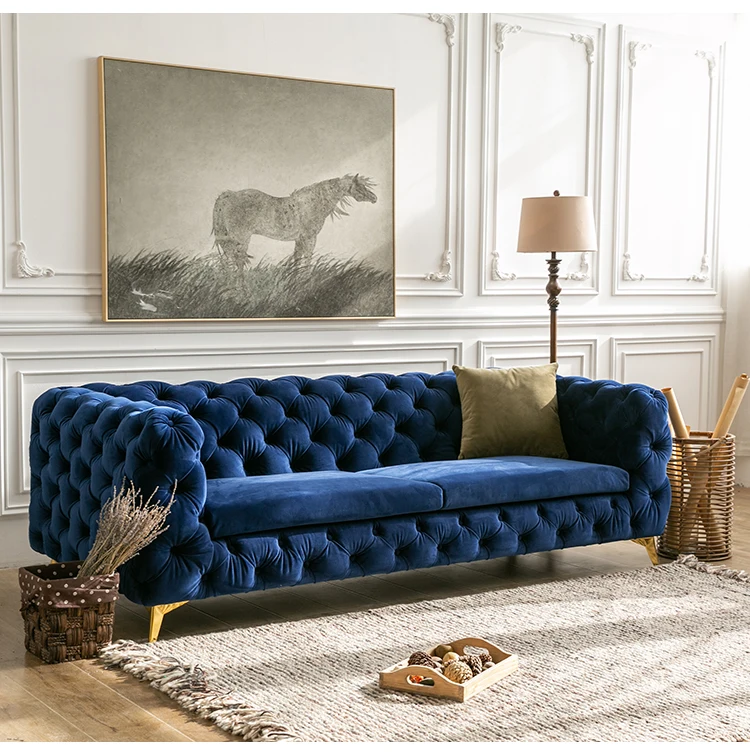 Sofas For Home Modern Furnitures Luxury 2 Seater Blue Velvet Deep