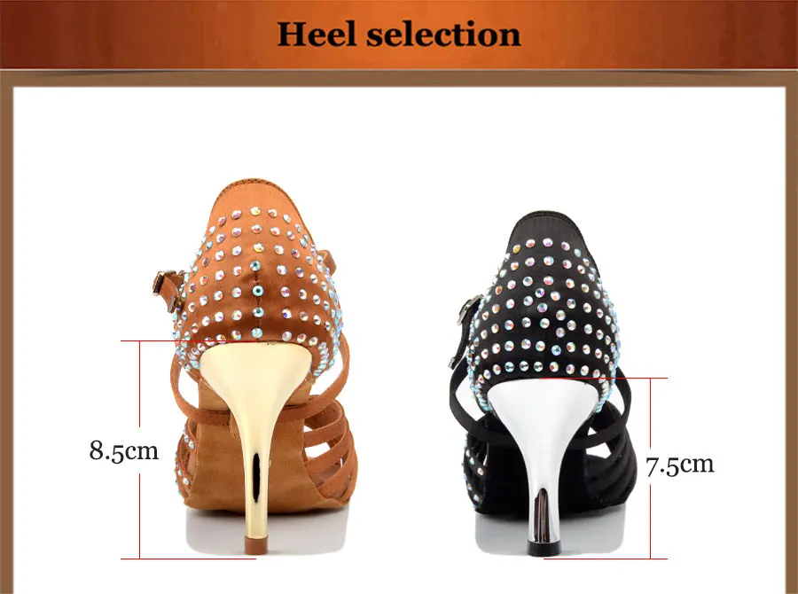 Satin Upper  Rhinestone Ppper Heel 7.5cm Ballroom Shoes Ladies Latin Dance Shoes 