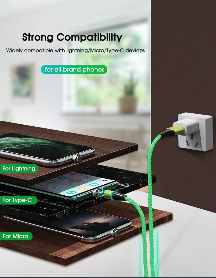 Magnetic USB Charger 1M 3 in 1 USB Charging Data LED Metal Micro USB 6.6ft cable charging for iphone/android - ANKUX.COM