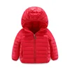 Cheap price solid color hooded children winter warm coat ultra light kids down jacket for sale