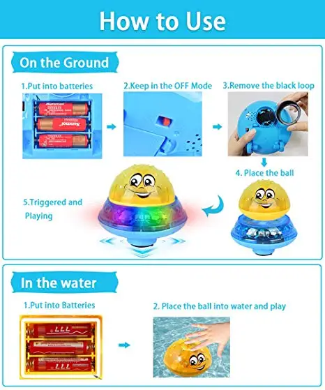 2 in 1 Squirt Spray Water Toy LED Light up Float Toys Automatic Induction Sprinkler Space UFO Car Toys for Baby Toddler