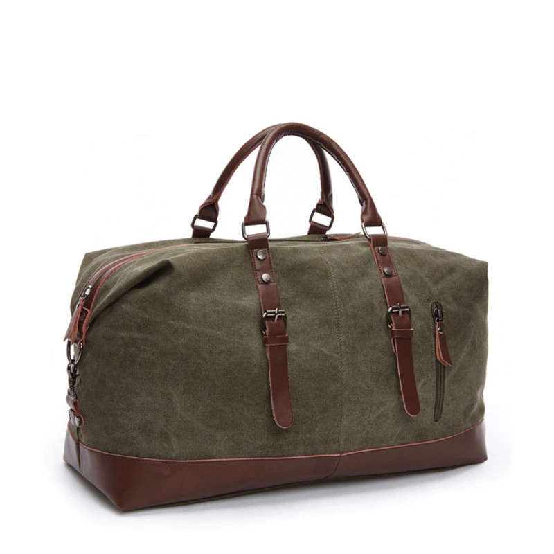 Canvas Leather Duffle Bag Overnight Travel Carry On Tote Bag  Canvas Travel Bag  Men Duffle Bags