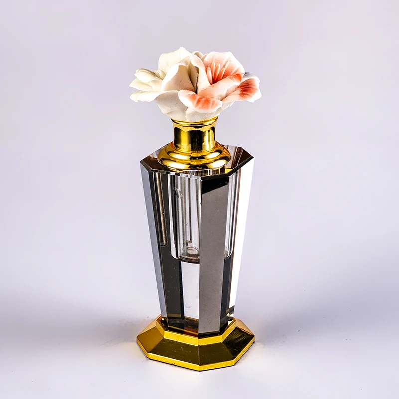 product luxury 6ml crystal oil perfume bottle high quality crystal bottle with flora decoration unique flower cap crystal crafts g 243-4