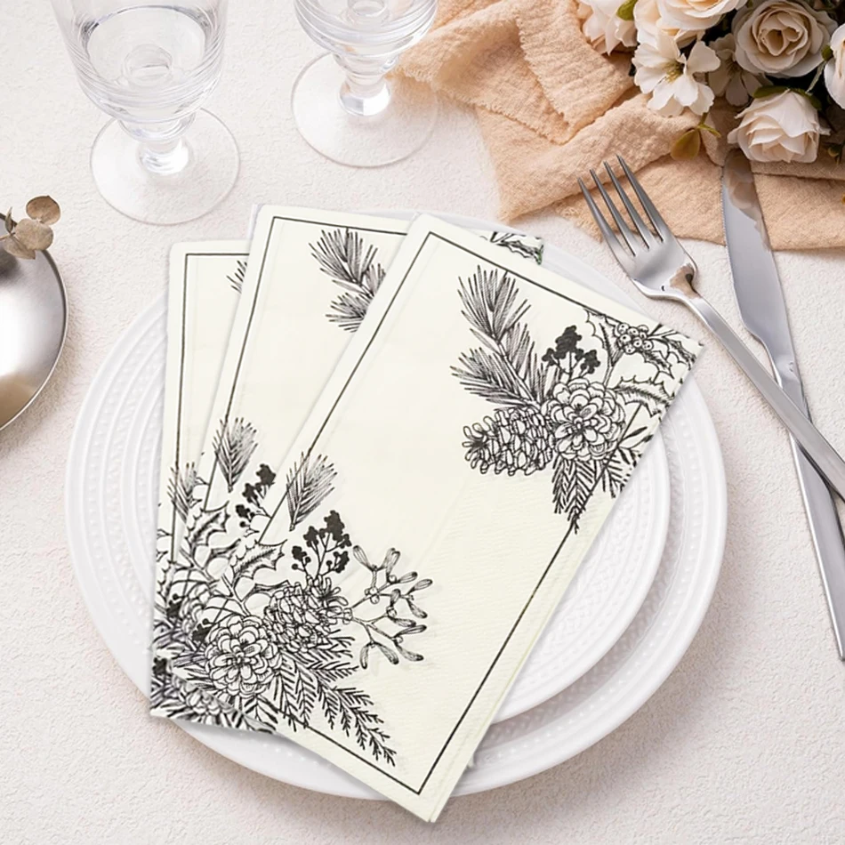 LR Modern 3ply Yellow Flower Ink Printed Disposable Food Grade Biodegradable Square Paper Napkin 33x40cm Spring Festival Party supplier