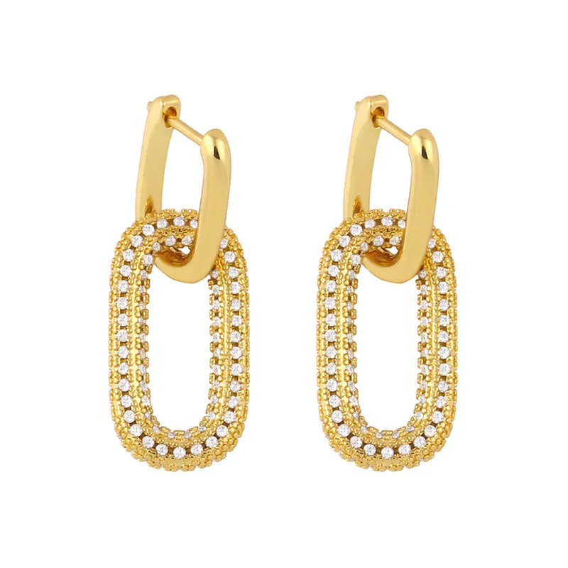 Ladies 18K Real Gold Plated Copper with Micro Pave Zircon Drop Earrings
