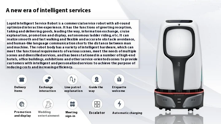 Hotel Robot with Elevator Access Front Desk Reception & Cross-Floor Multi-Function Delivery Plastic Guide Service Robot details