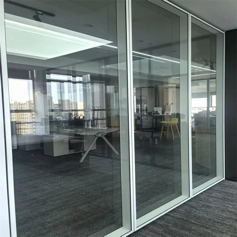100mm Aluminum Frame Steel Keel Double Glass Partition with Built-In Louvers for High-End Retail Boutiques details