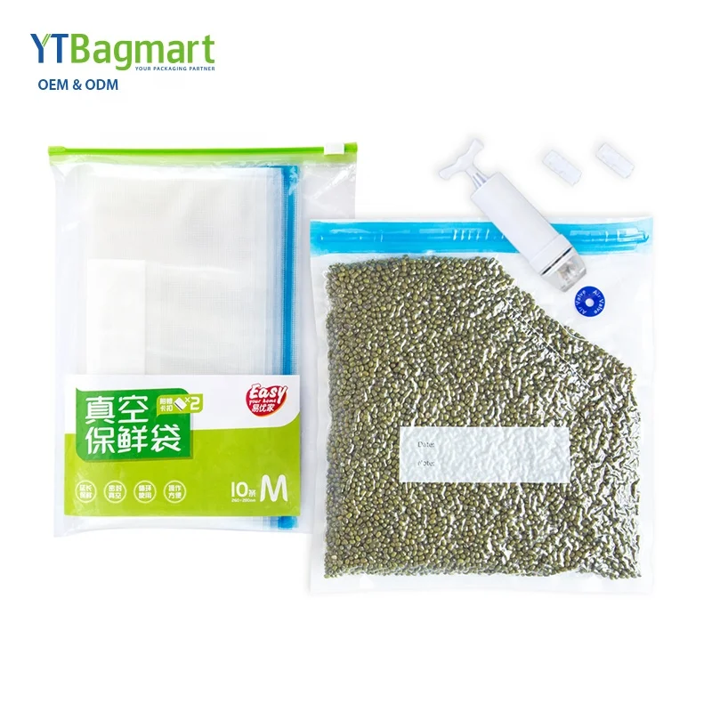 
Factory Directly Vacuum Packing Sous Vide Bags Hand Pump Plastic Food Vacuum Sealer Bags With Hand Pump 