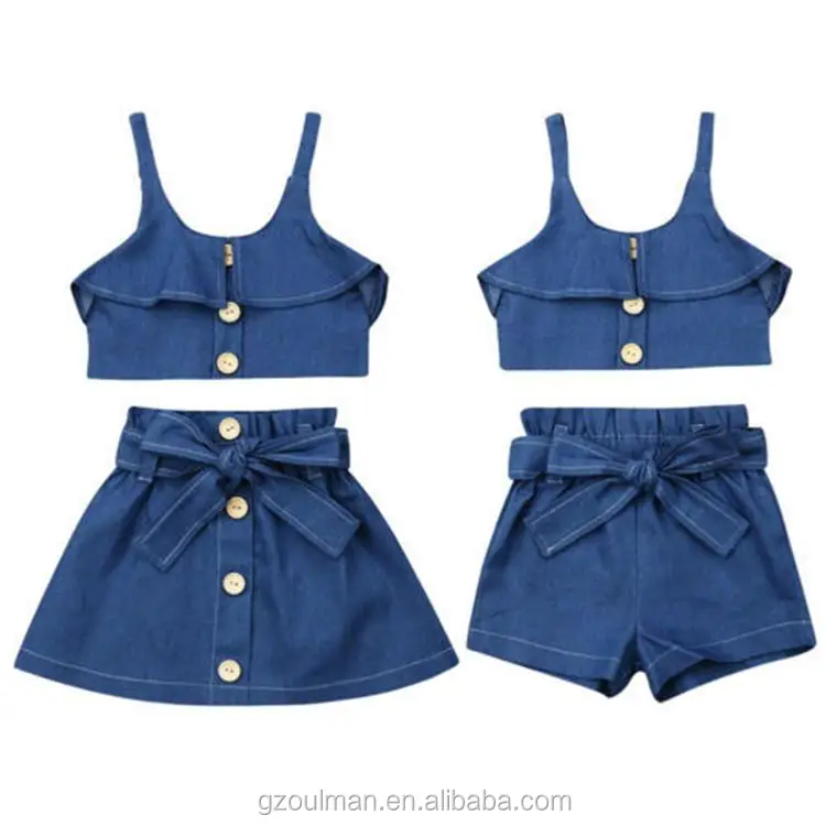 Niña Ropa De Verano Conjuntos Moda Jeans Trajes Vestido Denim Sin Mangas +  Falda + 2pcs Niño Niña Conjuntos De Ropa - Buy Conjuntos De Ropa Para Niñas, Conjuntos De Ropa De Verano