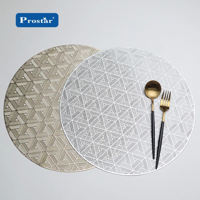2024 Luxury New Design Gold Clean Pvc Lace Placemat Metallic Plastic