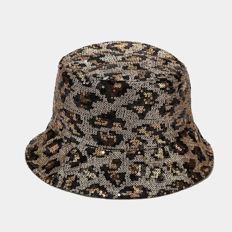 2021 New Trend Glitter Sequin Fabric Leopard Bucket Hat For 