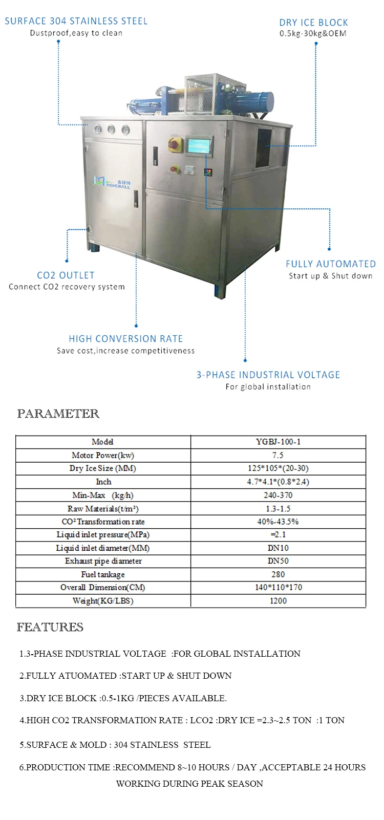 Dry Ice Making Machine Co2 220v/380v Block Machine/magicball/dry Ice