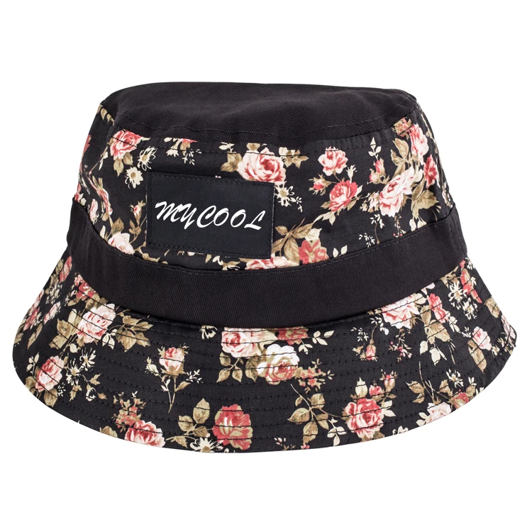 
Wholesale Custom Black Printed Hat Bucket With Floral Rose Print 