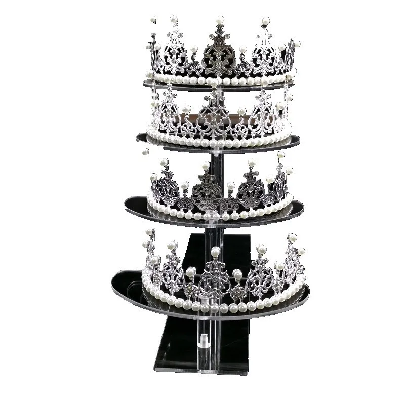 Tiered Clear Acrylic Tiara Display Stand For Crown Tiara Display Rack