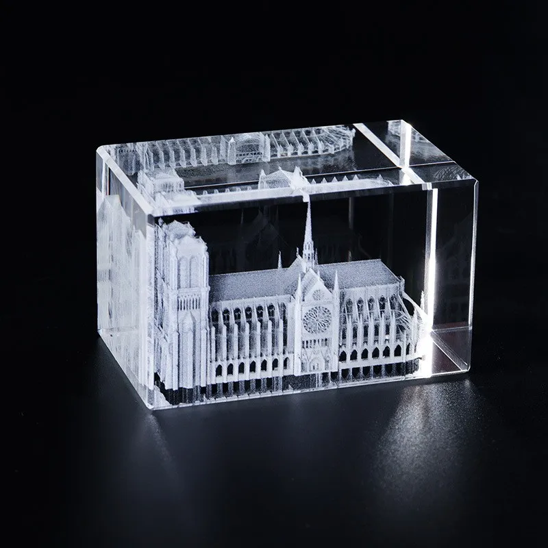 Small-bridge 3D laser crystal cube famous building Triumphal Arch Eiffel Tower tourist gift supplier