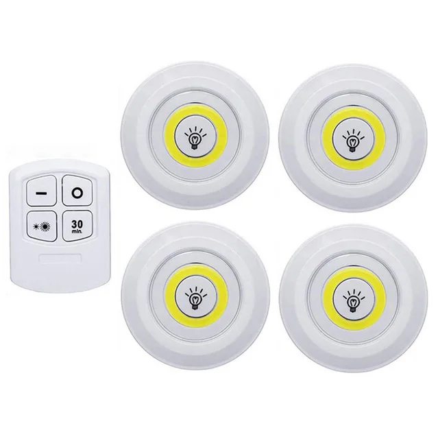 Battery Operated Dimmable LED Under Cabinet Light COB LED Puck Lights Closets Lights with Remote Control for Wardrobe Bathroom