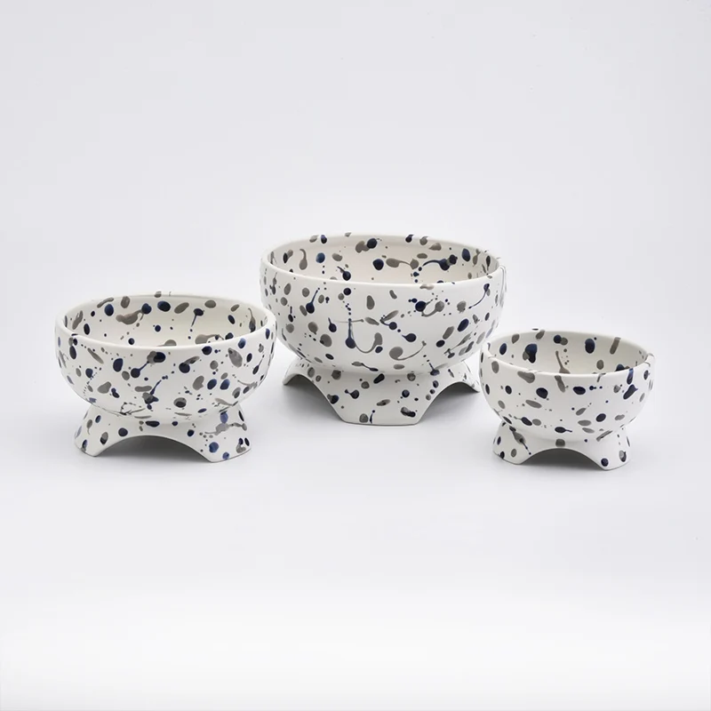 8oz Footed Ceramic Bowl Ceramic Candle Holder with Dots Home Decoration