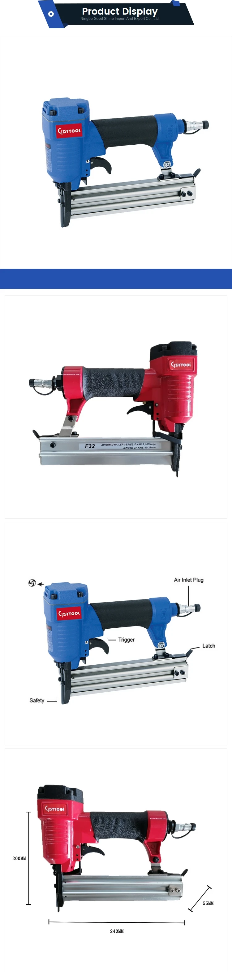 Ga.18 Brad Nailer Gdyf32,11/4'' Pneumatic Nailing Gun With Safety