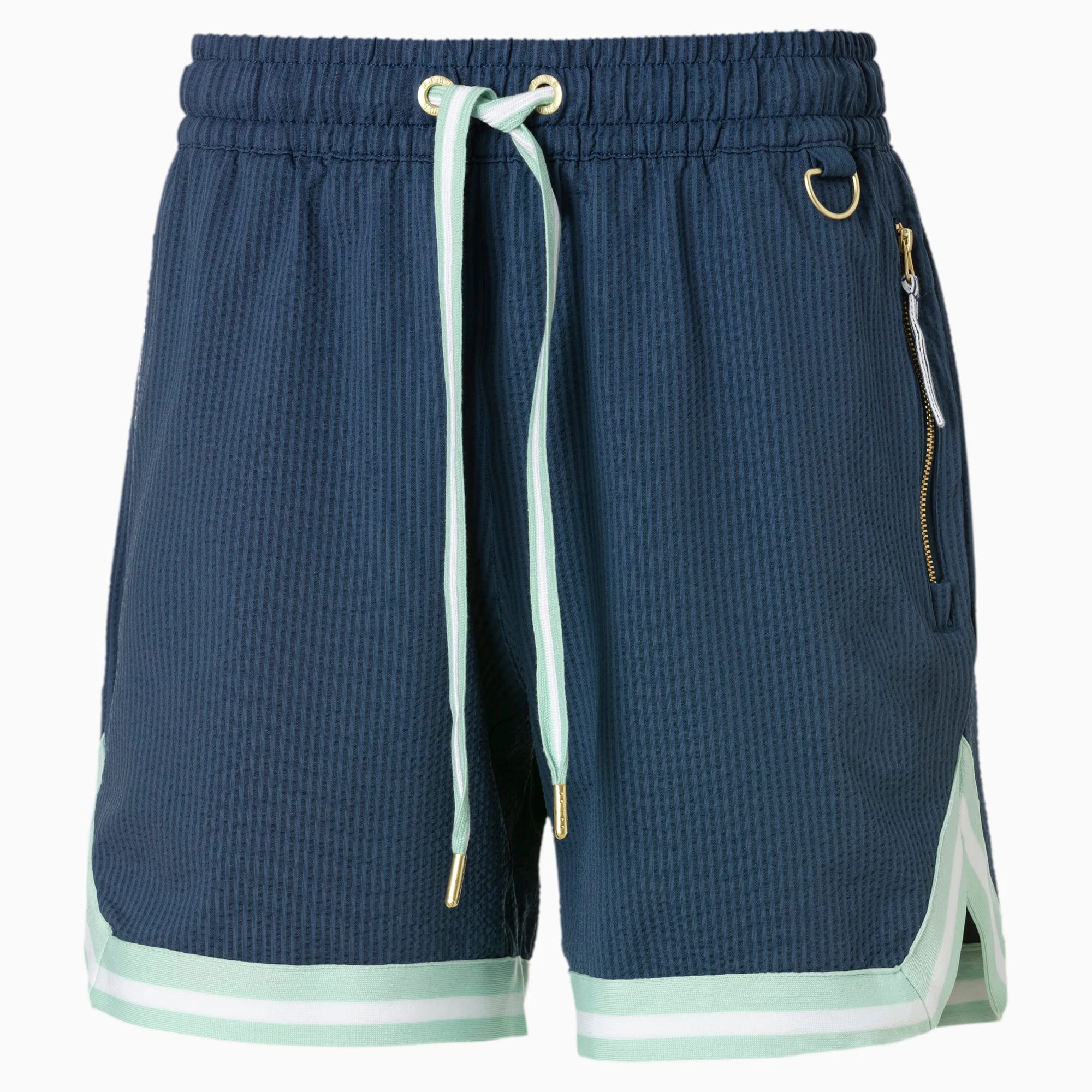 时装设计男装 100% 涤纶篮球短裤复古条纹健身房跑步短裤拉链口袋