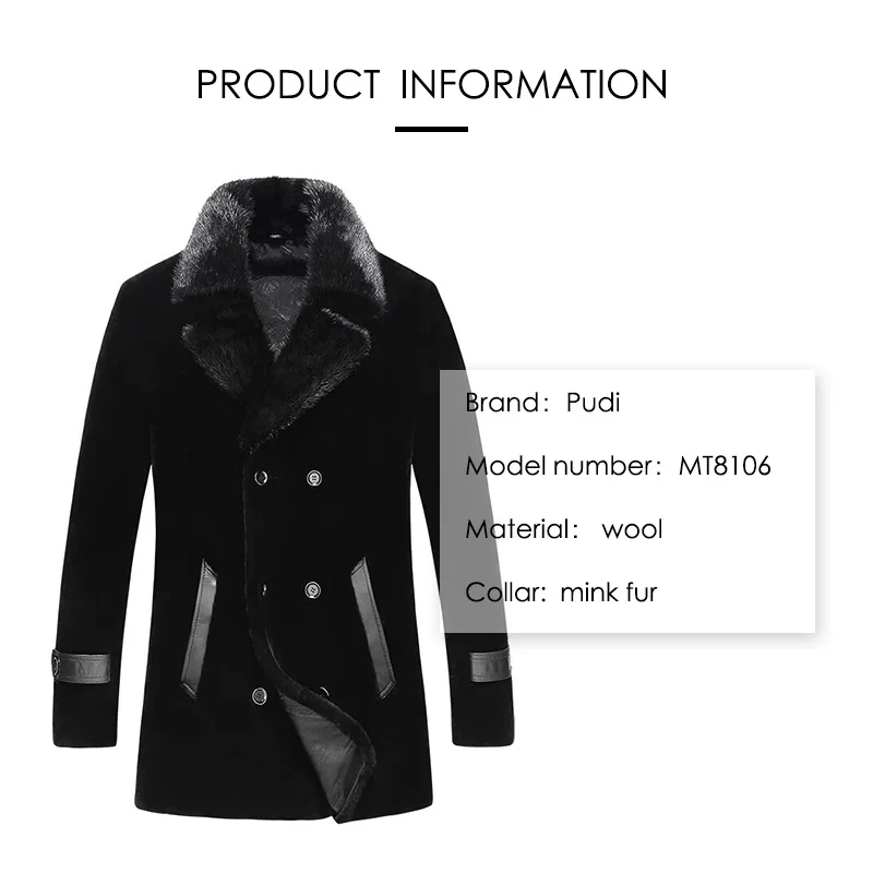 Men New Fashion Real Wool Fur Jackets Casual Outwear MT8106 Fur Collar Fall Winter with Mink Slim Woven Winter Clothes for Men