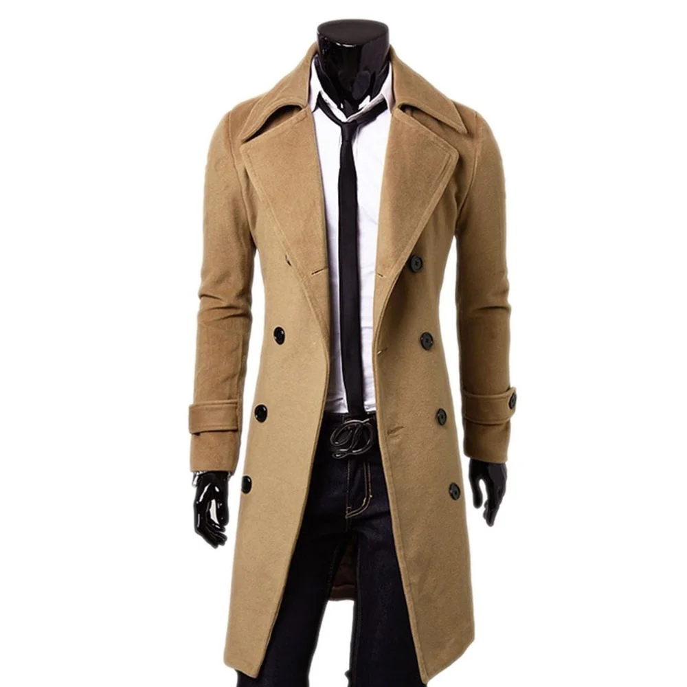 Men's Trench Coat Double-breasted Long Jacket In Solid Colour_voghion.com