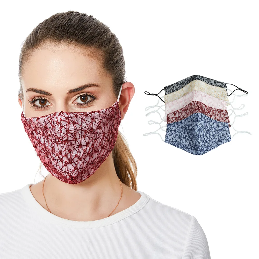 
2020 hot sale washable cotton fashion pearl lace party Facemask 
