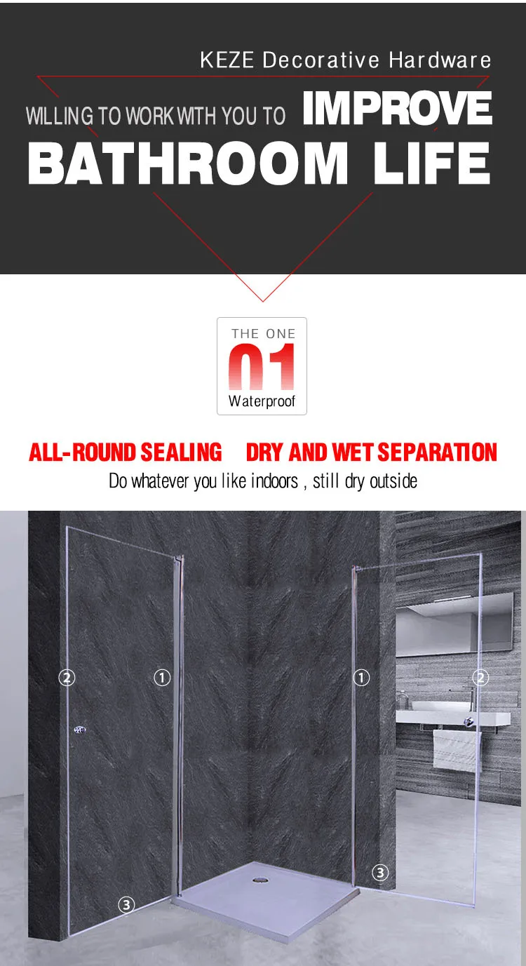 KEZE  180 degree pivot  adopts 2 sided  inward and outward open design  tempered glass corner shower enclosure rooms