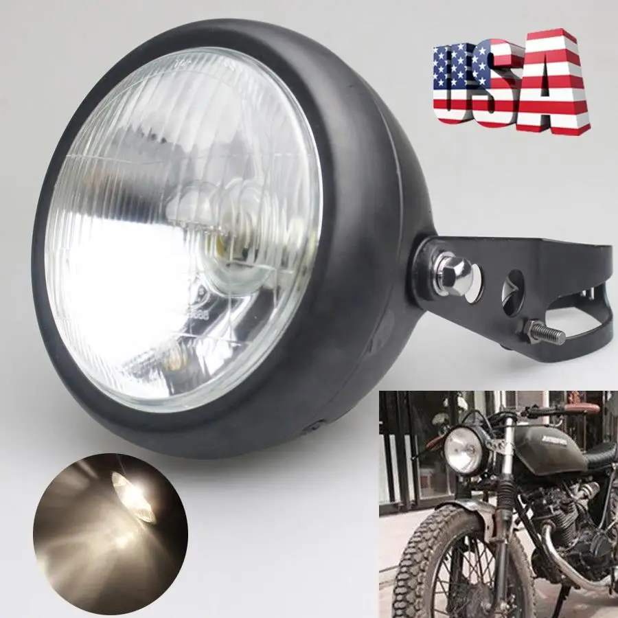 New Black Motorcycle Side Mount Headlight+Mount Fit For Honda Kawasaki Suzuki Yamaha Motorbike Headlamp