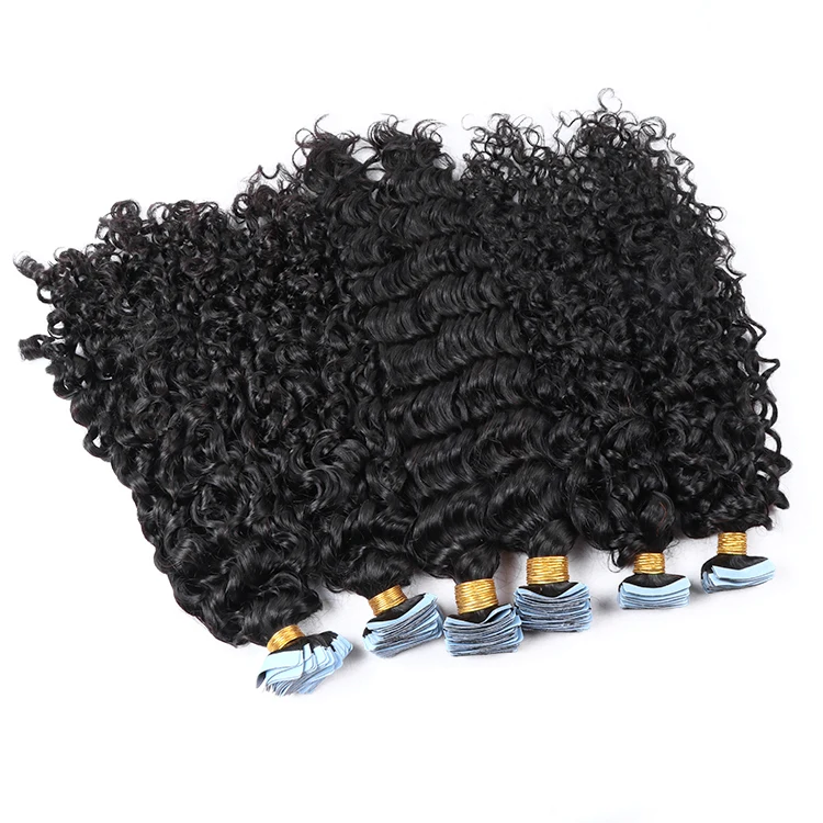 Hot Selling Raw Indian Deep Curly Tape In Natural Extensions Black