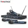 UHF 4 Channels Handheld Wireless Microphone System Cordless Mic Professional for Karaoke Singing