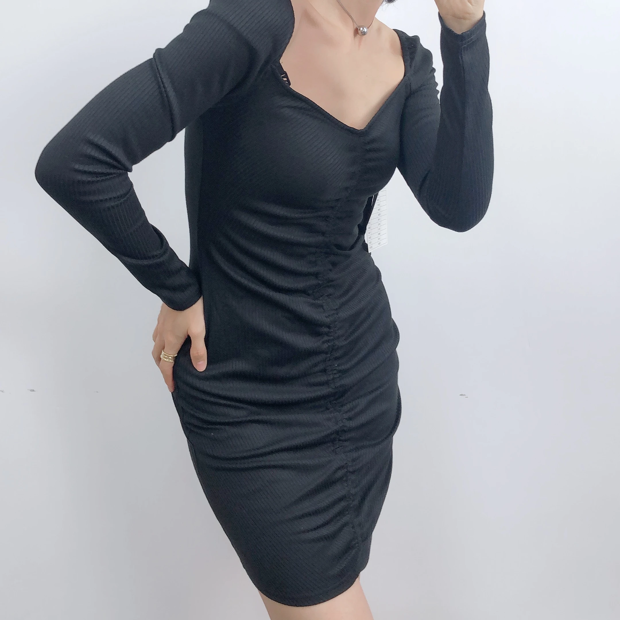 2020 Eyelash Lace Long Sleeve Bodycon Dresses Woman Cut Out Lace Dress ...