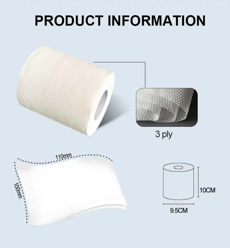 Wholesale 3 ply High Quality Virgin Wood Pulp Biodegradable Bathroom Tissue Paper Roll Embossed OEM Custom Toilet Paper