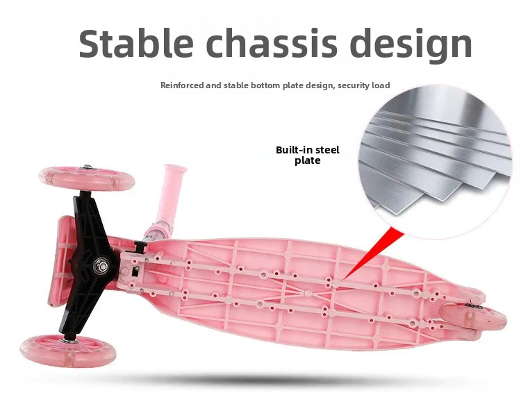 可调高度可乘坐婴儿学步车一键折叠儿童滑板车，适用于1至5岁单板，带三个轮子