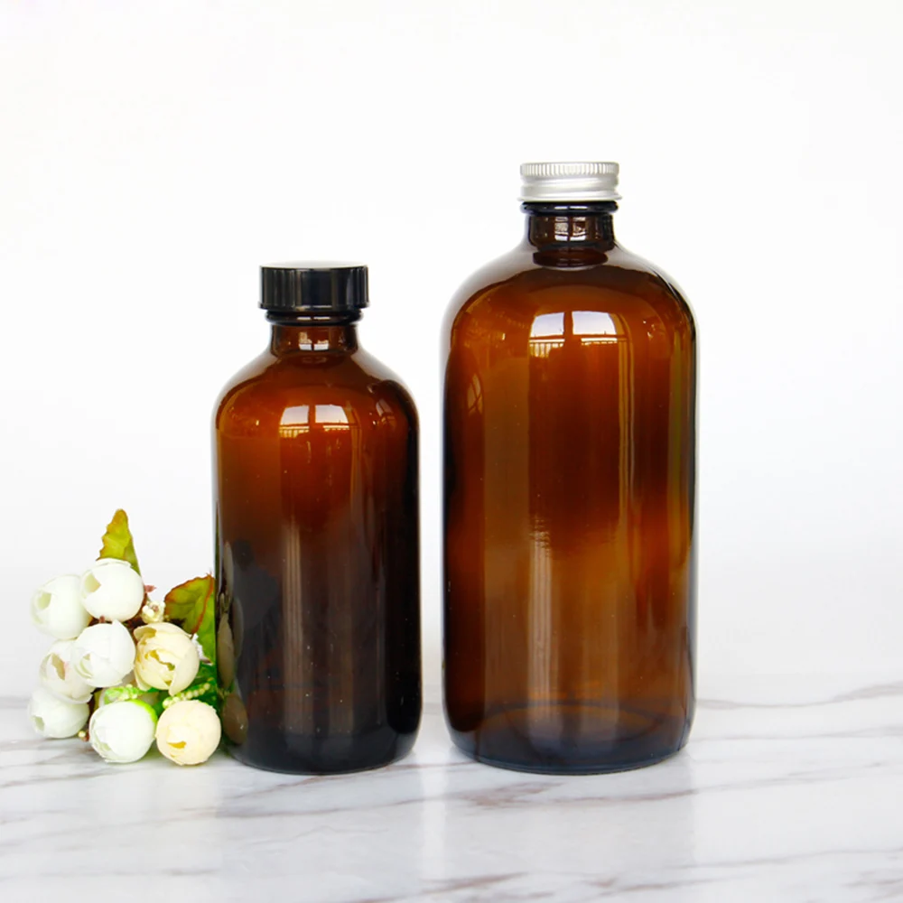 波士顿圆形 8 盎司 16 盎司琥珀色玻璃瓶冷冲泡咖啡康普茶玻璃瓶与