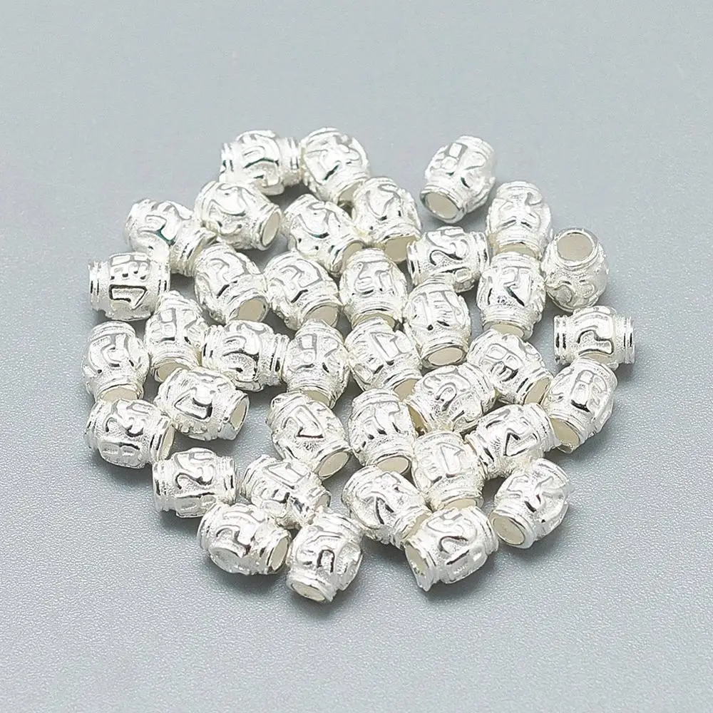 50 Tibetan Alloy European Beads Barrel Carved Large Hole Nickel Free Charms 11mm