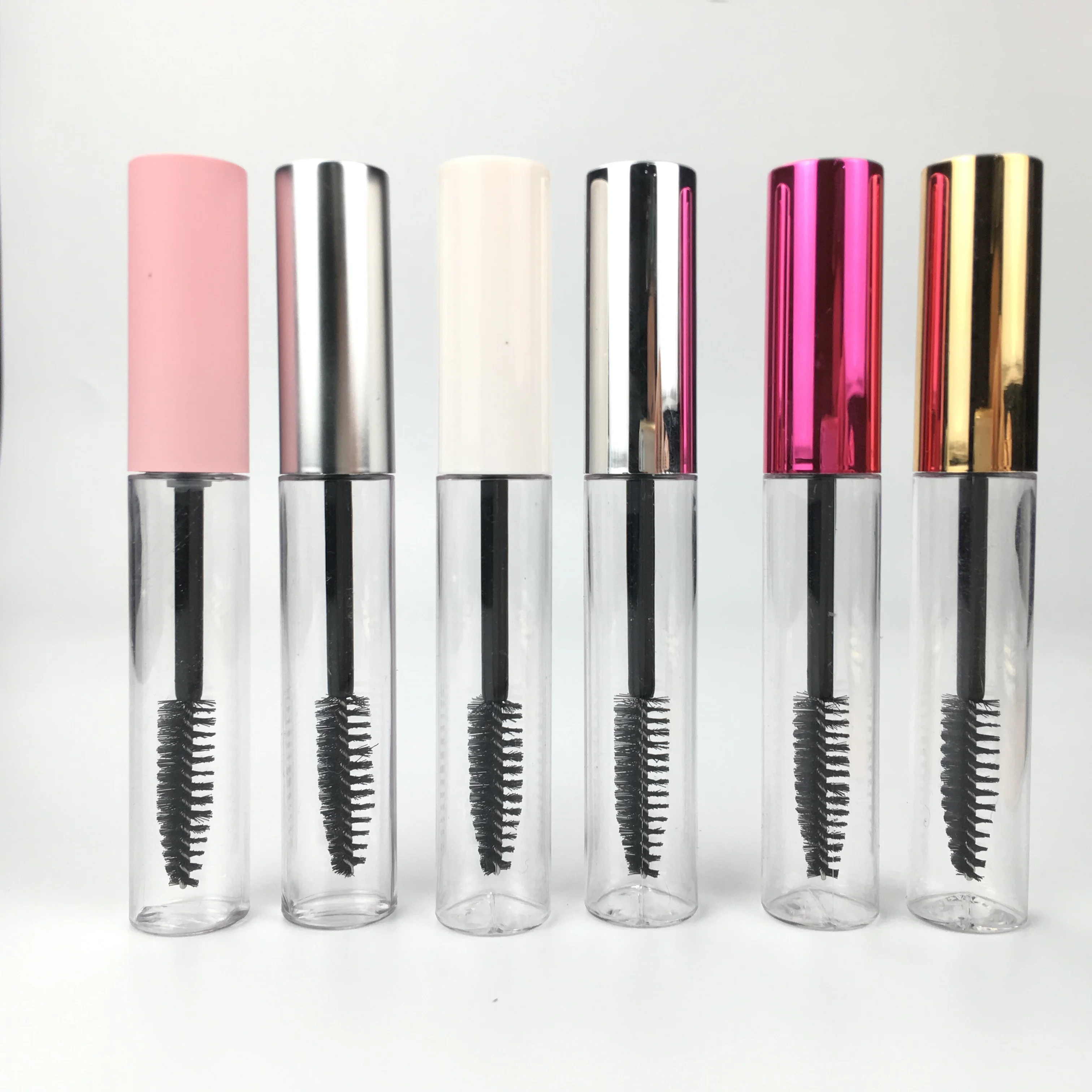 

10 ml round empty mascara tubes pink with brush for Cosmetic Packaging,100 Pieces, Pink and clear