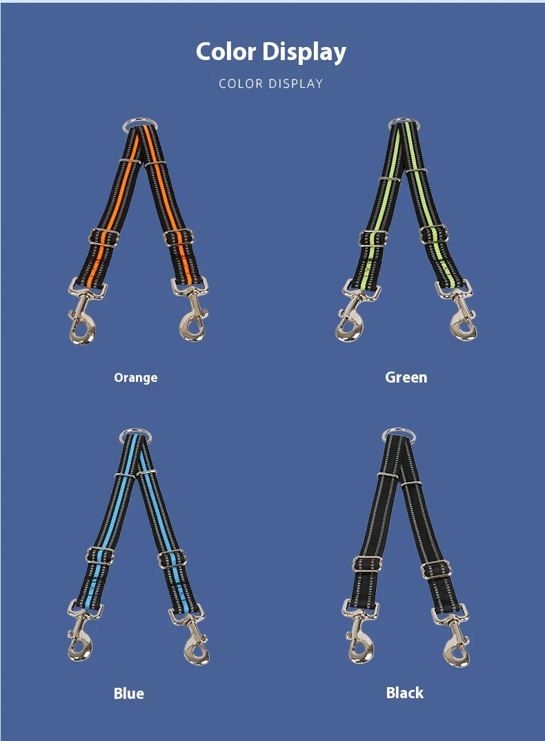 Double-Headed Reflective Eco-friendly Nylon Dog Walking Leash Solid One-to-Two Strap with Ribbon Decoration for Large Breed Dogs