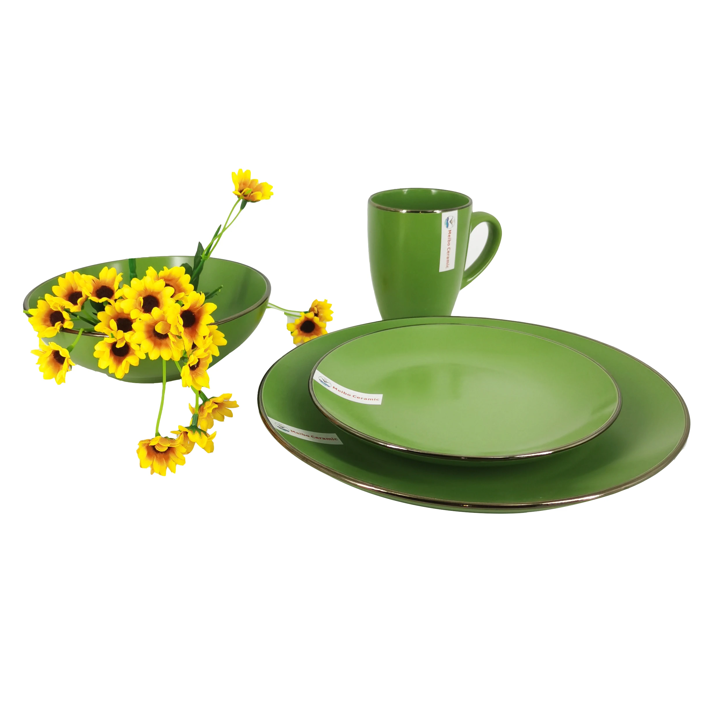 16pc Round Stoneware Dinner Set Solid Color Glazed Ceramic Tableware