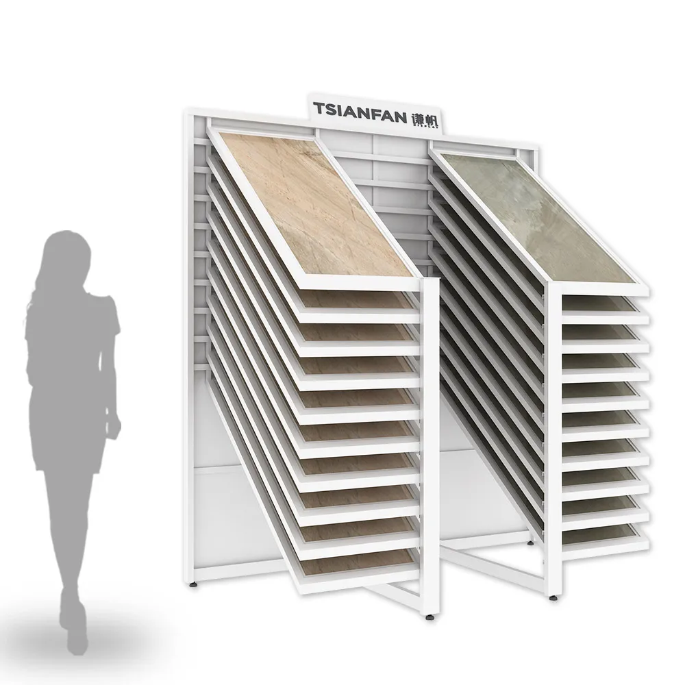 Design of Trade Exhibition Booth Reclining Tile Marble Sliding Display ...