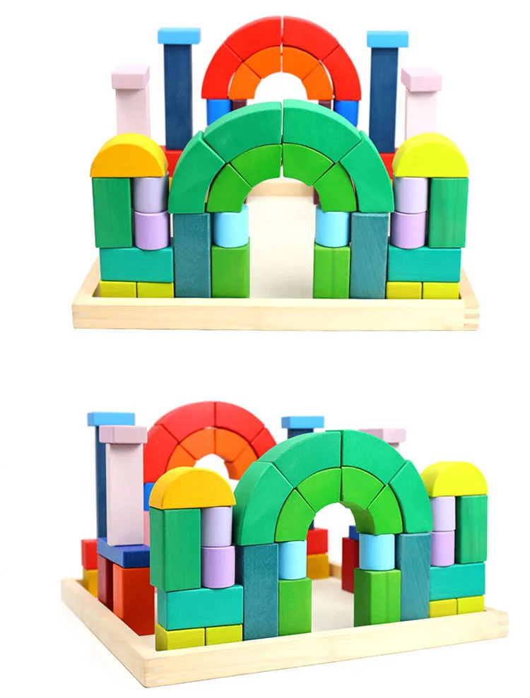 6设计大型建筑套装木块带储物托盘教育多彩浪漫风格木块城堡拼图
